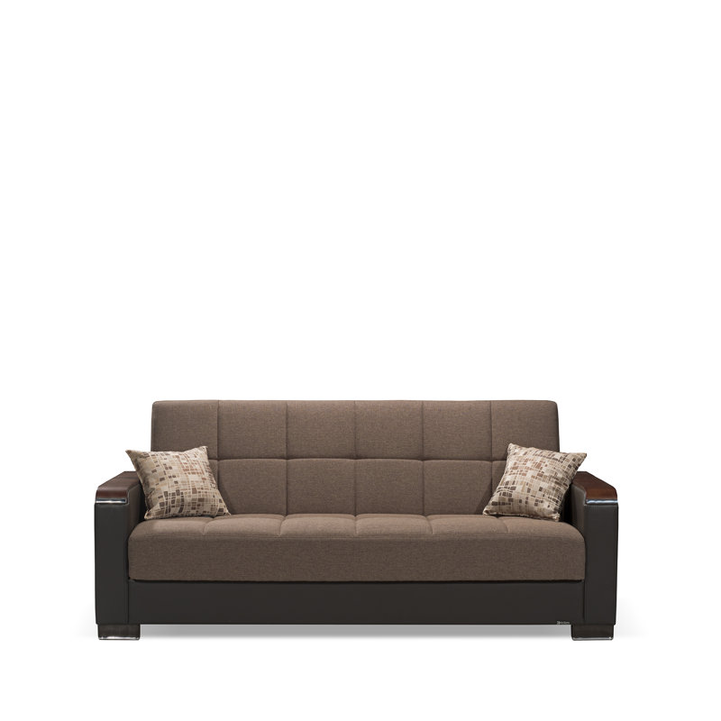 Annalease 89 in. Fabric 3-Seater Twin 3-in-1 Sleeper Sofa Bed with Storage, Microfiber Chocolate Brown