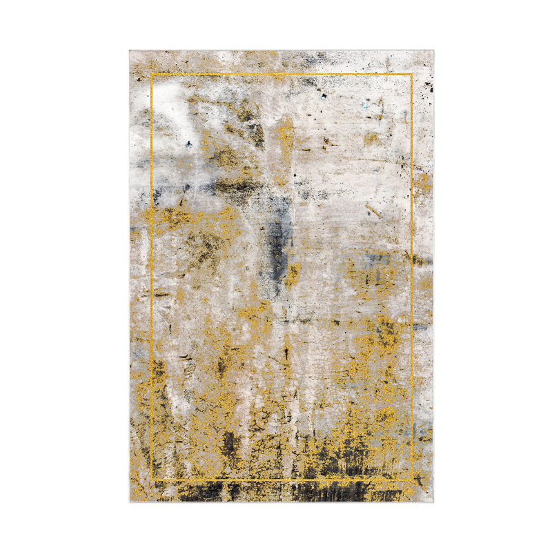 Tapis abstrait gris en polyester Euda, Rectangle 5 pi 3 po x 7 pi 6 po