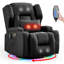 Fauteuil inclinable, berçant et pivotant à deux moteurs avec massage et chaleur, cuir PU noir, 1 fauteuil-2078088729