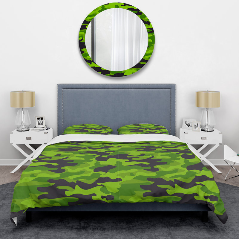 Ensemble de housse de couette en microfibre vert / noir 3 pièces, Housse de couette pour très grand lit et 2 très