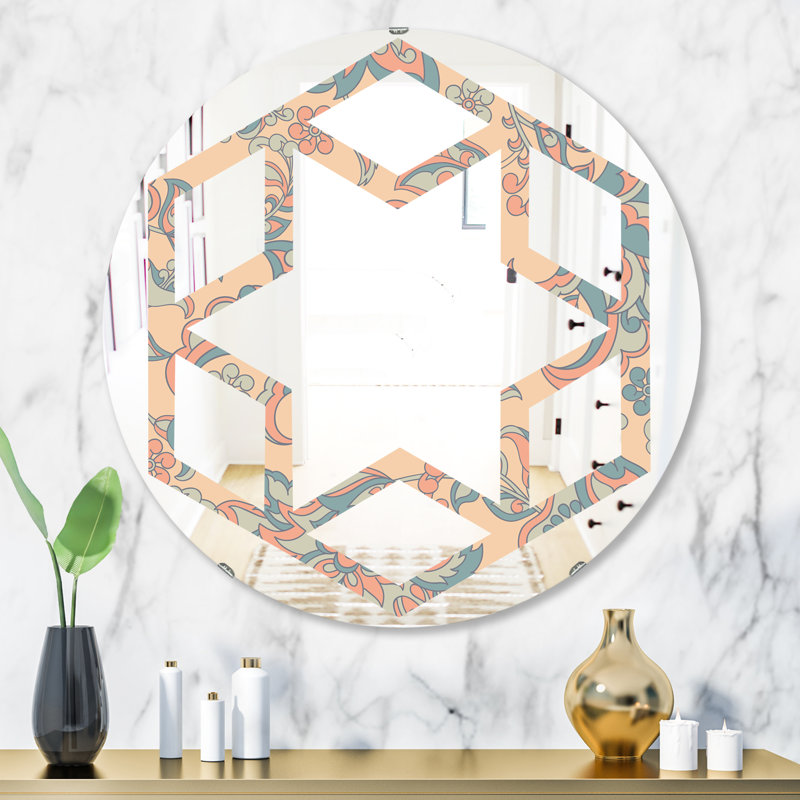 Miroir mural indien sans cadre Indian Batik II Hexagon Star, 23,6 po x 23,6 po