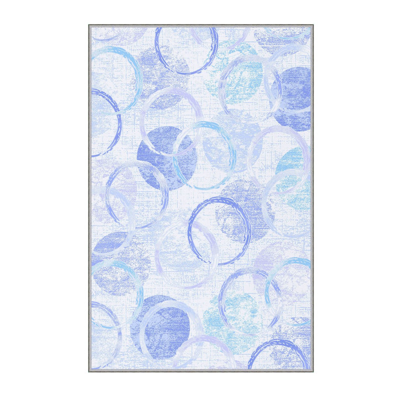 Tapis abstrait en polyester tissé à la machine Ddnald - mauve / bleu, Rectangle 2 pi 7 po x 3 pi 11 po