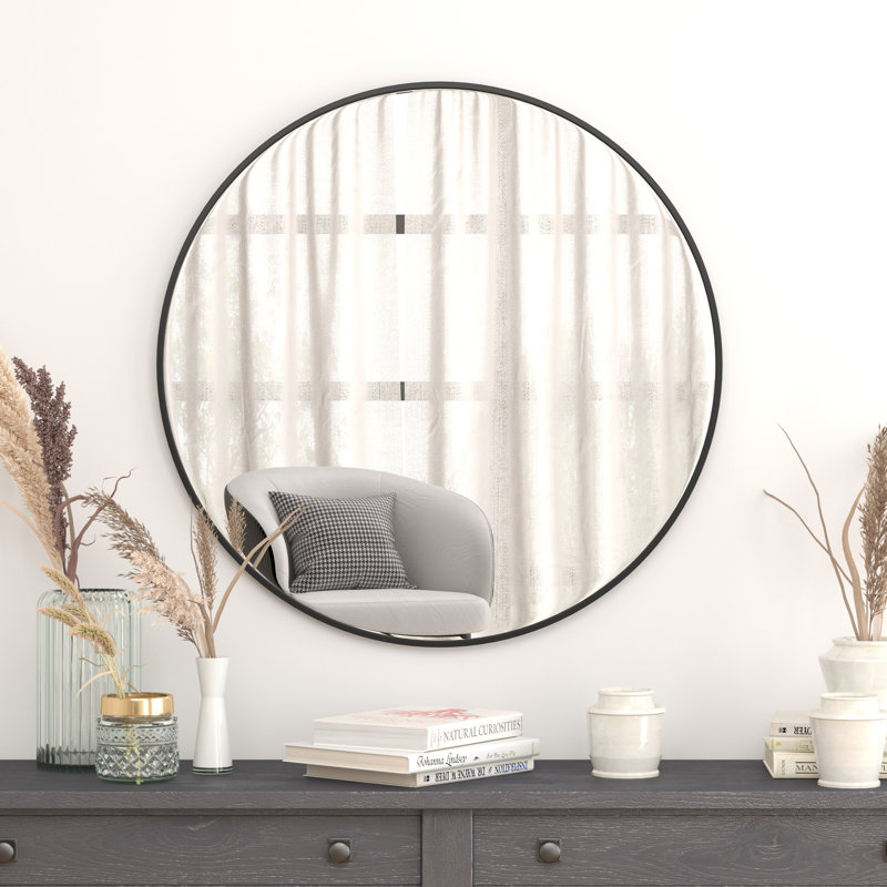 Miroir mural Adarius, Noir, 24 po x 24 po