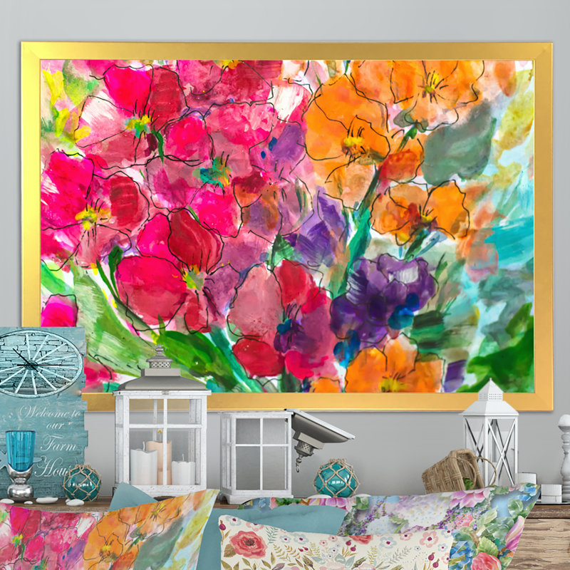 «Bright Vibrant Blossoming Spring Flowers», reproduction sur toile flottante, Cadre doré, H 24 po x l 36 po x P 1 po