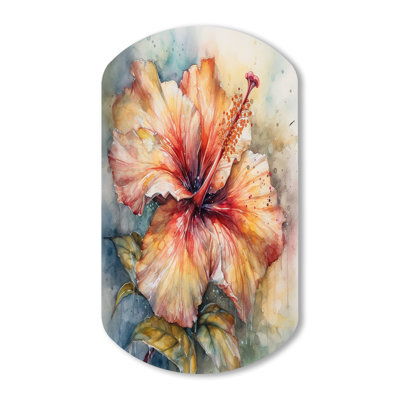 Dikili - Asymmetrical Hibiscus Metal Wall Art, Cylinder Metal Wall Sculpture Print