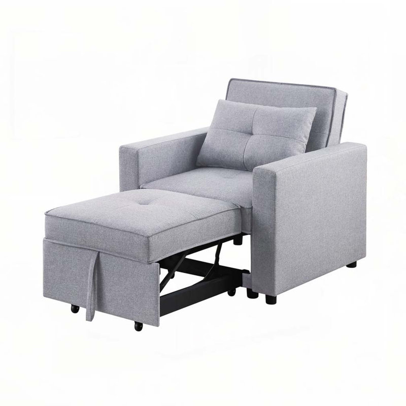 Zoey 33.25" Light Gray Linen Convertible Sleeper Chair with Side Pocket