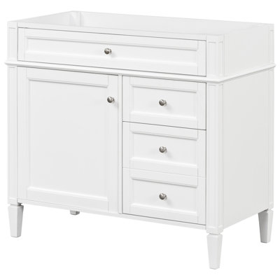 Meuble-lavabo moderne en bois massif de 36 po. 2 tiroirs et tiroir escamotable. La couleur blanche rehausse l'armoire et le tiroir de rangement. Design, blanc, s'adapte à la disposition