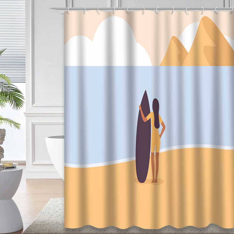 Rideau de douche femme avec planche de surf et 12 crochets, L 72 po x l 78 po
