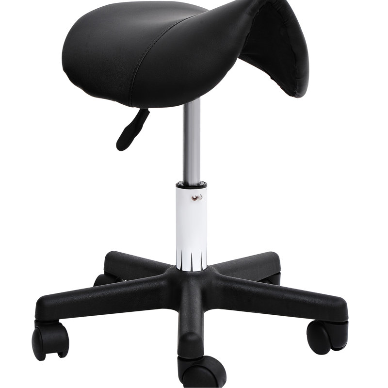 Tabouret à roulettes noir, hauteur réglable, similicuir ergonomique pour un environnement relaxant dans un spa, un salon, un massage, un siège à hauteur de bureau, un bureau pivotant à 360 °,