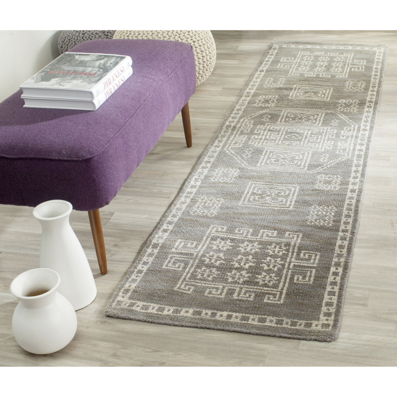 Alimatou Hand Knotted Wool/Cotton Abstract Rug in Gray, Runner 2'3" x 8'