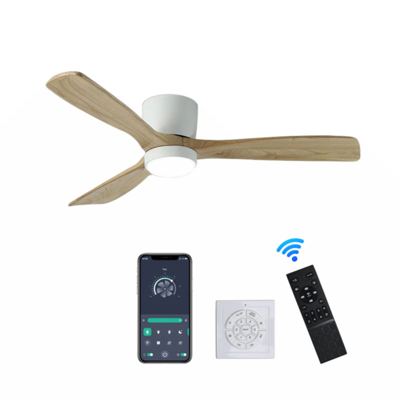 Lahni Ceiling Fan with Lights, Remote, 6 Speed and Reversible DC Motor, Black/Black Wood Blades, 52"