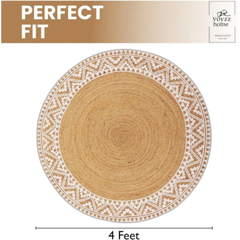 Tishon rond en jute tressé à la main, Rond 4 pi