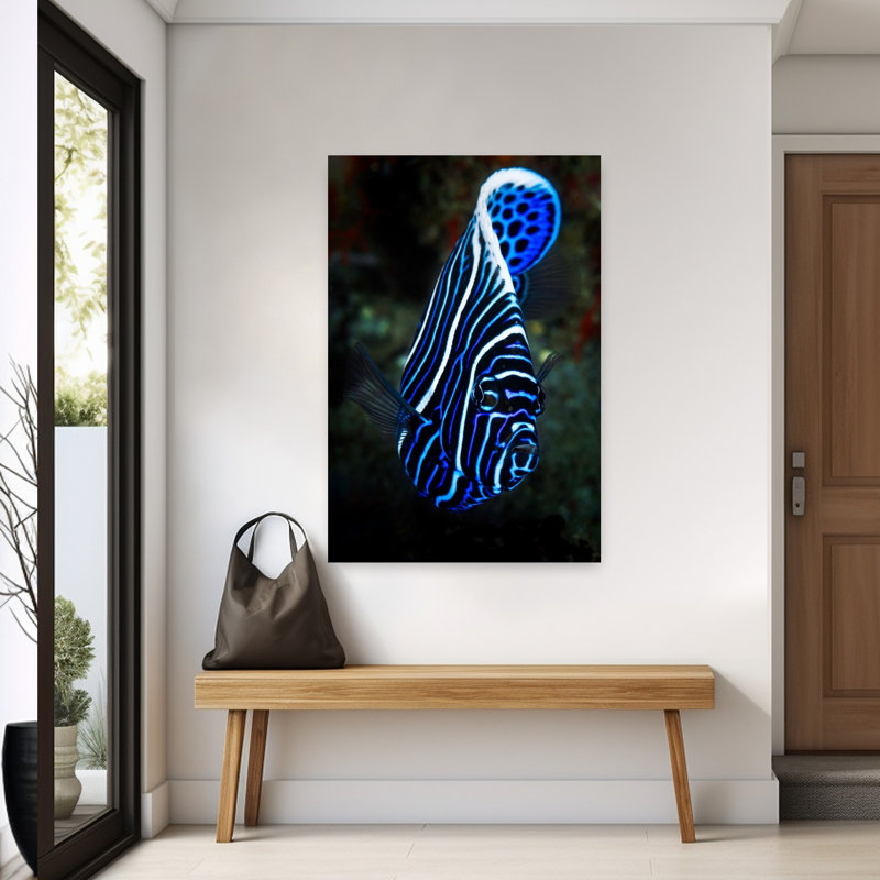 Vibrant Blue Angelfish Colorful Vibrant Fish Ocean Tropical Wall Art Print 1 Piece Wrapped Canvas Wall Art