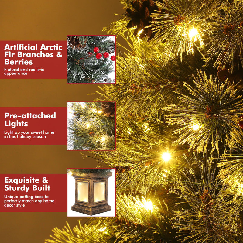 Christmas Tree-Fat Tree Body Contains 4.5Fth Potted Tree 4.5Fth Frost Flowering Tree 108LED Lights, Transparent Light Box Base