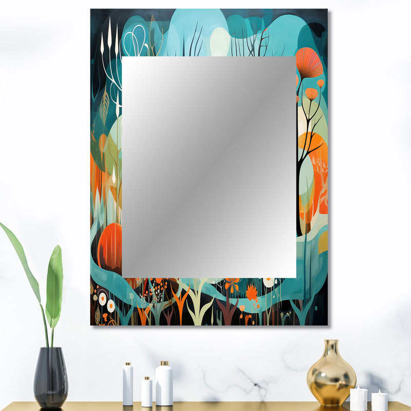 Teal Mid Century Mod Nature - miroir mural moderne Mid-Century, miroir décoratif bleu sarcelle, impression d'art en métal