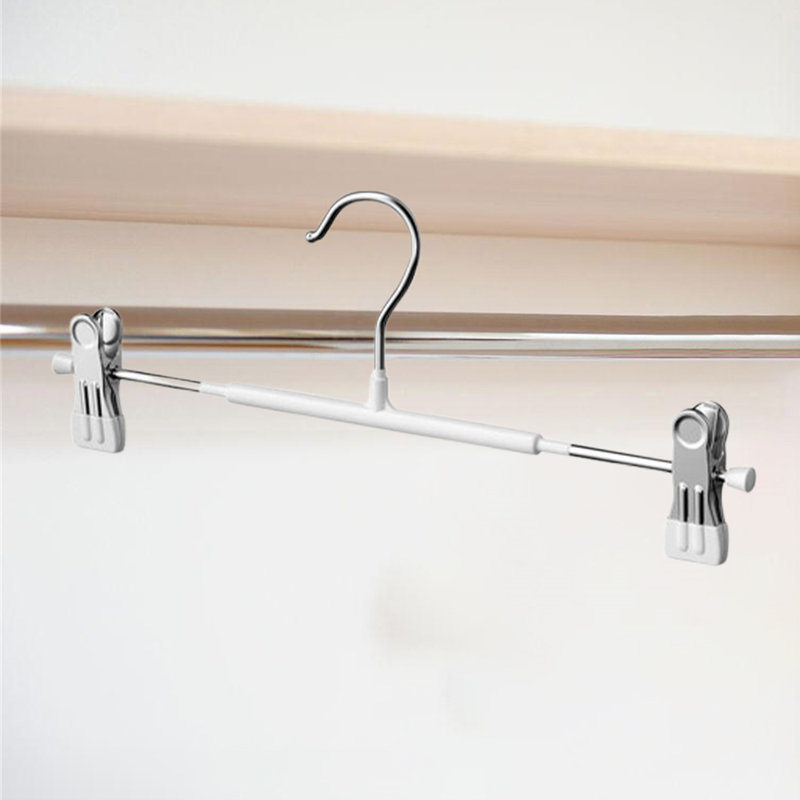 Ensemble de cintres de jupe réglables avec pinces - cintres anti-dérapants pour jeans, cintres robustes pour économiser de l'espace, blanc, 14 pouces