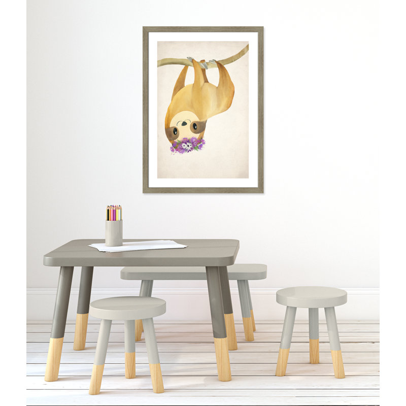 Sloth floral 2, H 36,5 po x l 26,5 po x P 0,63 po, Encadré plat de bois de grange gris