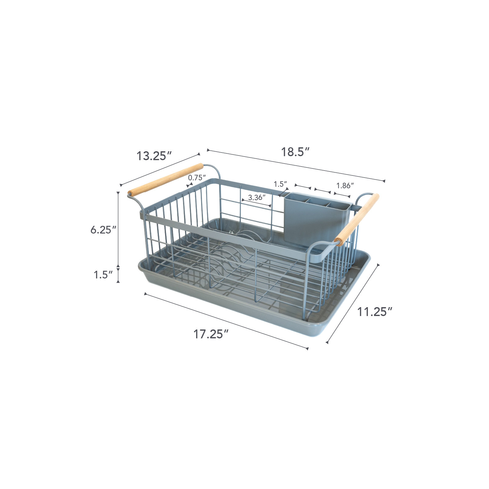 Yamazaki Home Tosca Dish Rack With Removeable Drainer Tray - Steel - Wood, Gray