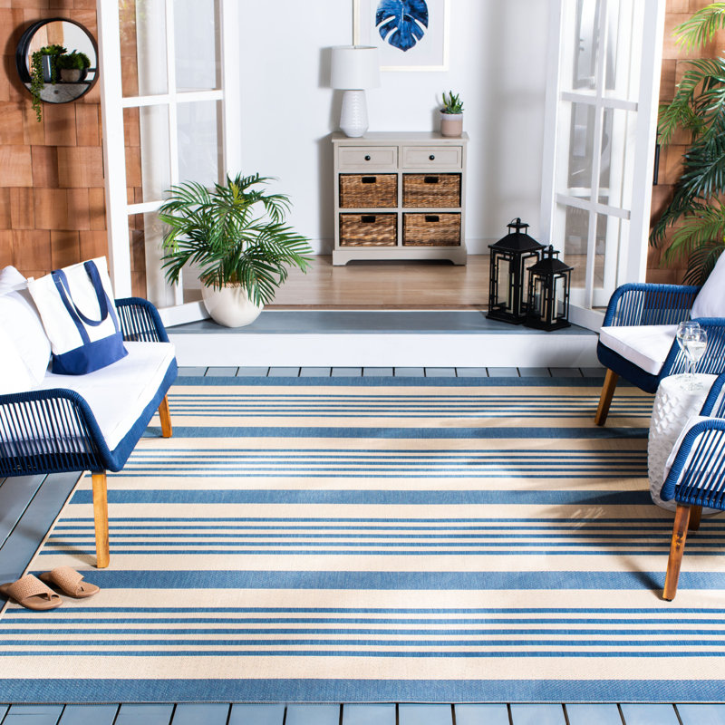 Gaylene 4' x 6' Blue and Beige Synthetic Rectangle Rug