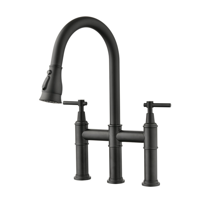 Robinet de cuisine à deux poignées avec douchette rétractable Topcraft, Noir mat