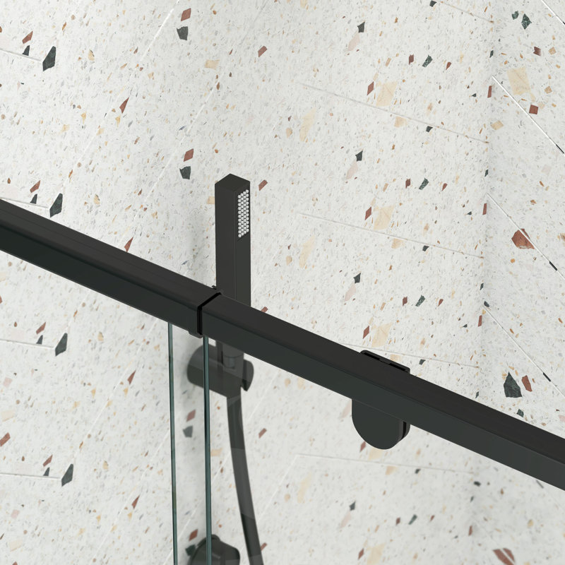 Porte de douche battante pivotante noire matte - l 38 à 42 po x H 71 po, verre trempé de 1/4 po, installation réversible, fermeture magnétique, porte à fuite en H avancée, noir, style, universel gauche et droite