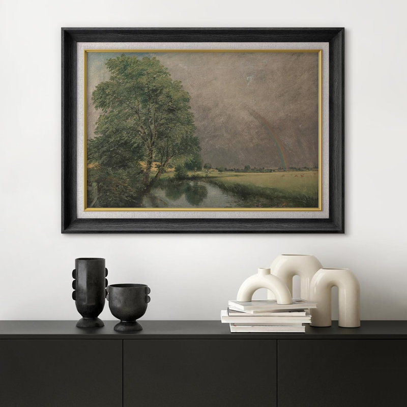 «Rustic Countryside Wildflower Field Landscape Vintage Nature Wilderness», reproduction imprimée sur papier, Cadre noir