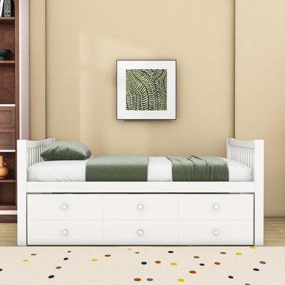Full Size Wood Daybed with Twin Trundle and Drawers