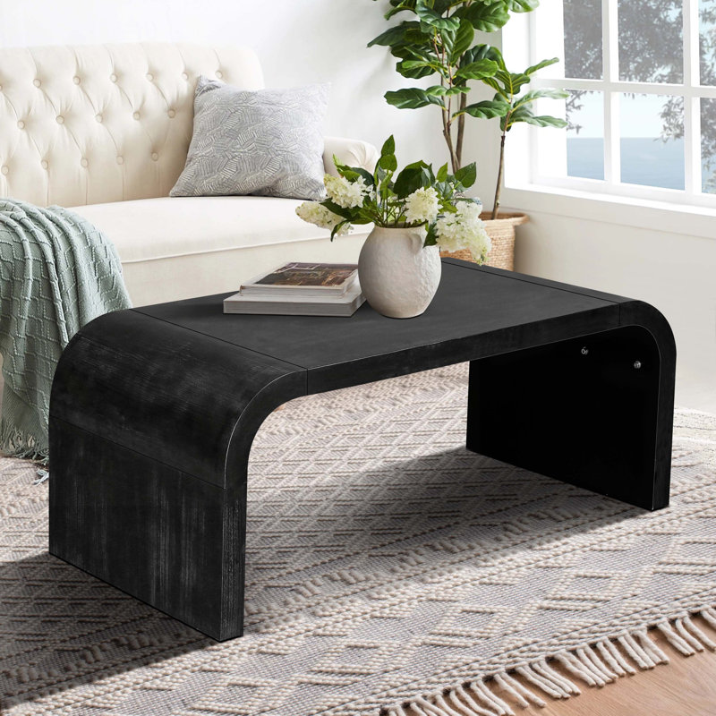 Console en bois avec design courbé Art déco, traîneau, Noir antique