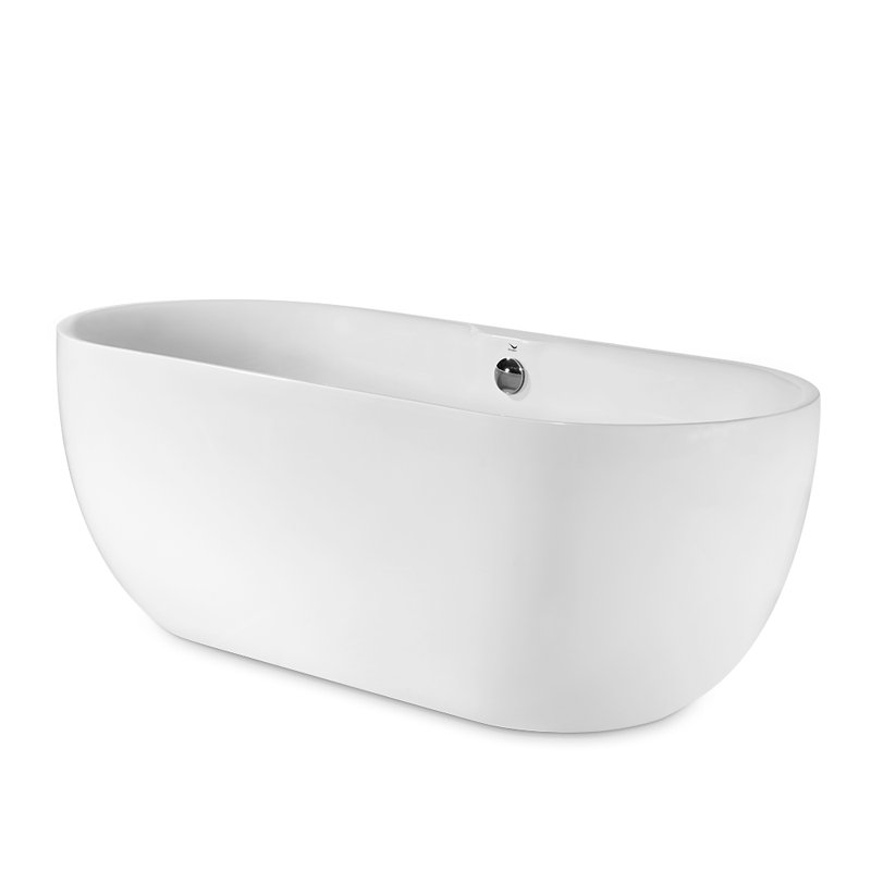 67" Glossy White Acrylic Freestanding Soaking Bathtub with Chrome Drain