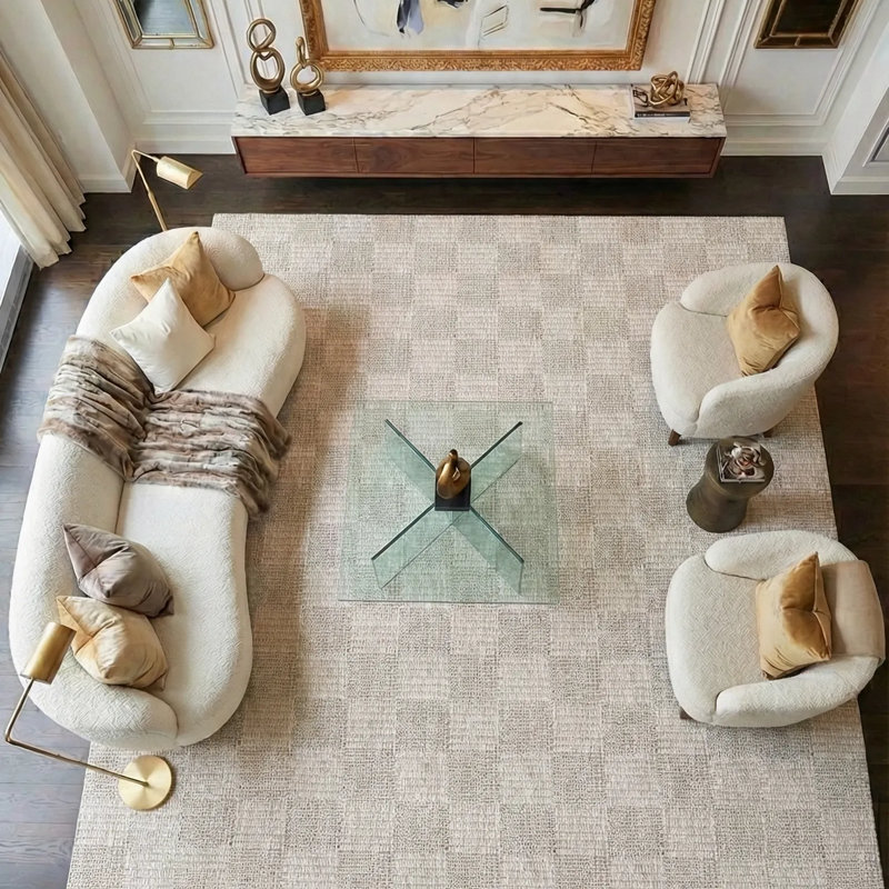 Cotton Abstract Indoor Rug, Square 6'7" x 6'7"