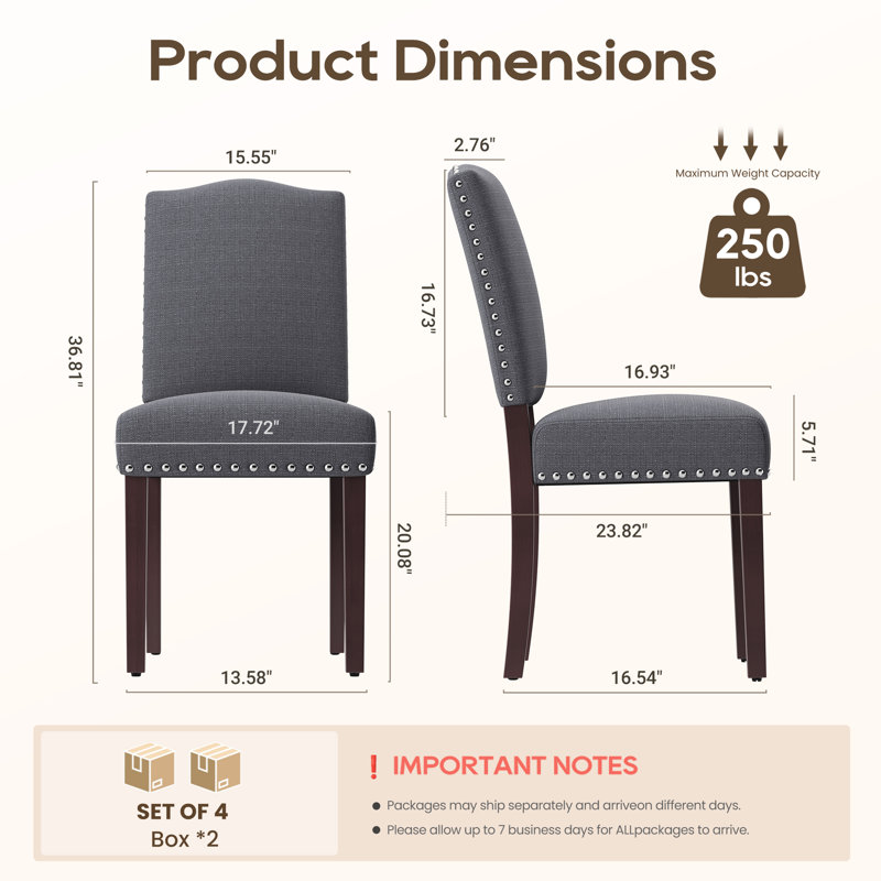  Upholstered Parsons Dining Chairs, Linen Side Chair, Dark Gray