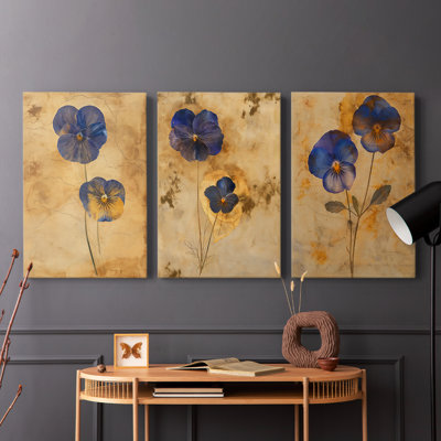 Étude florale série XX - ensemble de 3 toiles tendues avec châssis - prêt à être accroché