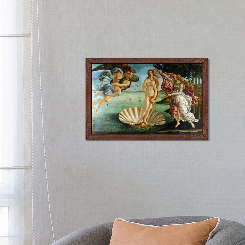 Birth Of Venus by Sandro Botticelli - Floater Frame Painting on Canvas, 152.5 cm H x 101.5 cm W, Brown