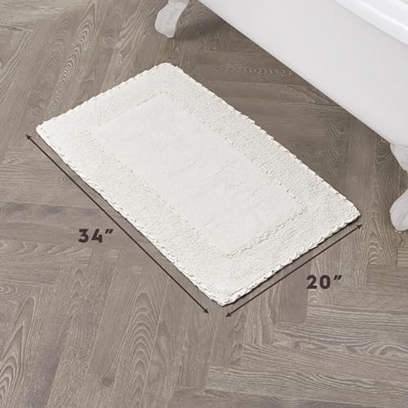 Ivory Cotton Ruffle Border 2-Piece Bath Rug Set
