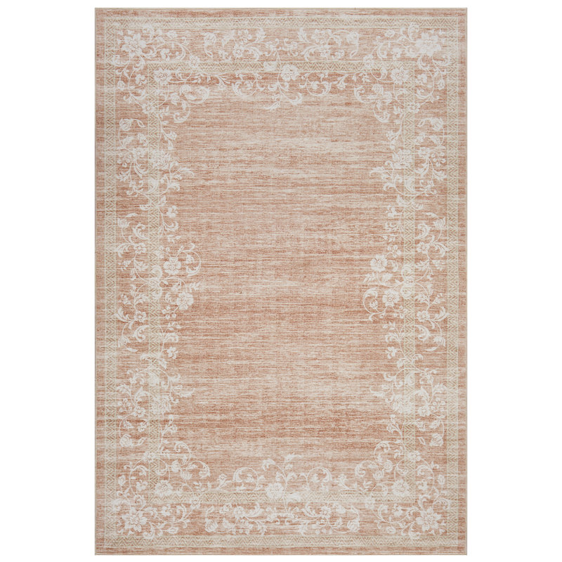 Machine Washable Non-Slip Rugs for Living Room Border Floral Vintage Distress Print Carpet Indoor Non-Shedding Rugs for Living Room Dining Room