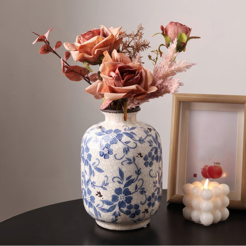 Hiltibrand Handmade Blue and White Porcelain Ceramic Table Vase