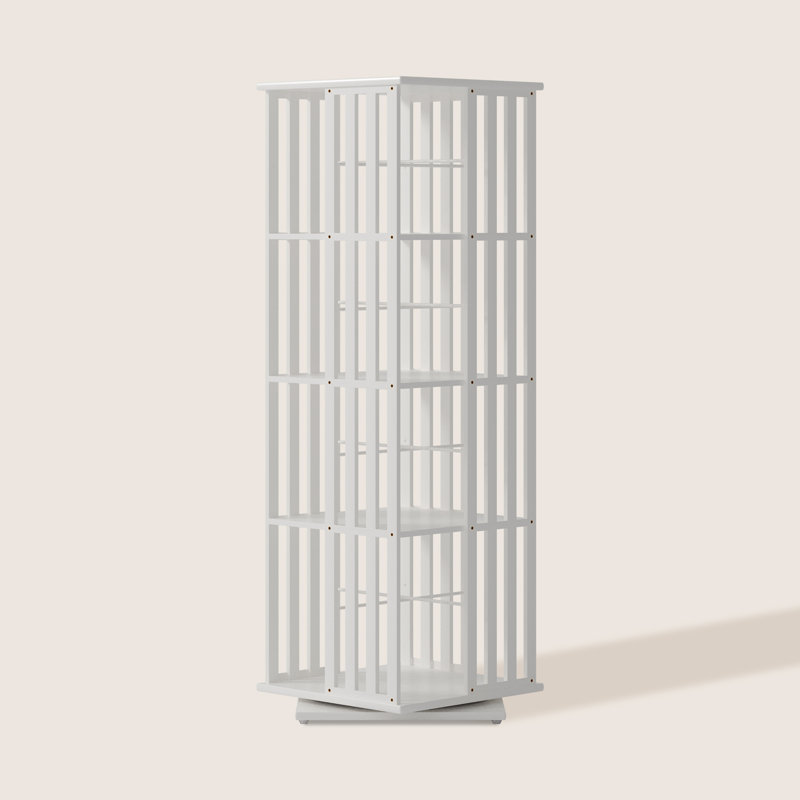 Rotating Bookshelf Tower, 4 Tier 360° Spinning Bookcase Bamboo Floor Standing Storage Rack, Narrow Book Shelf Organizer For Kids & Adults, Small Space Bookshelf