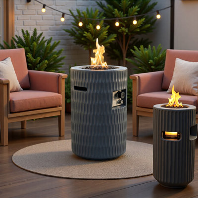 26" Propane Fire Pit, Outdoor Gas Patio Fire Pit 40,000 BTU, Cylindrical Concrete Fire Pit with Hidden 20lb Tank Storage, Modern Textured Fire Column, Includes Lava Rocks & Waterproof Cover
