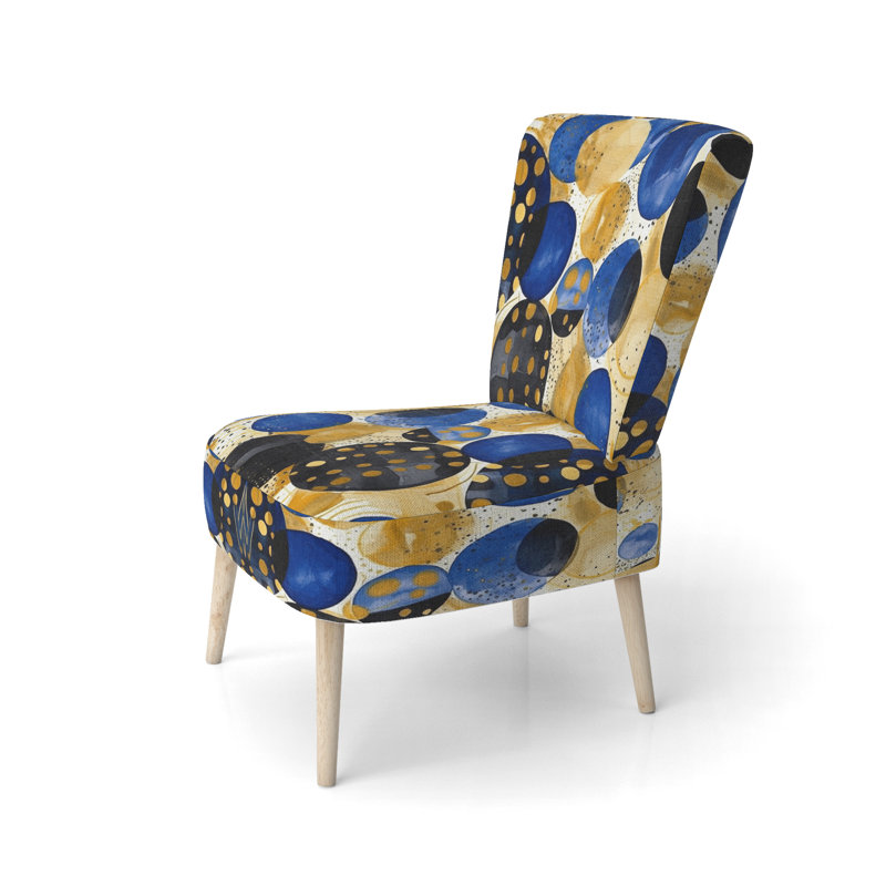 Motif abstrait avec textures bleues et dorées - chaise d'appoint contemporaine rembourrée bleue