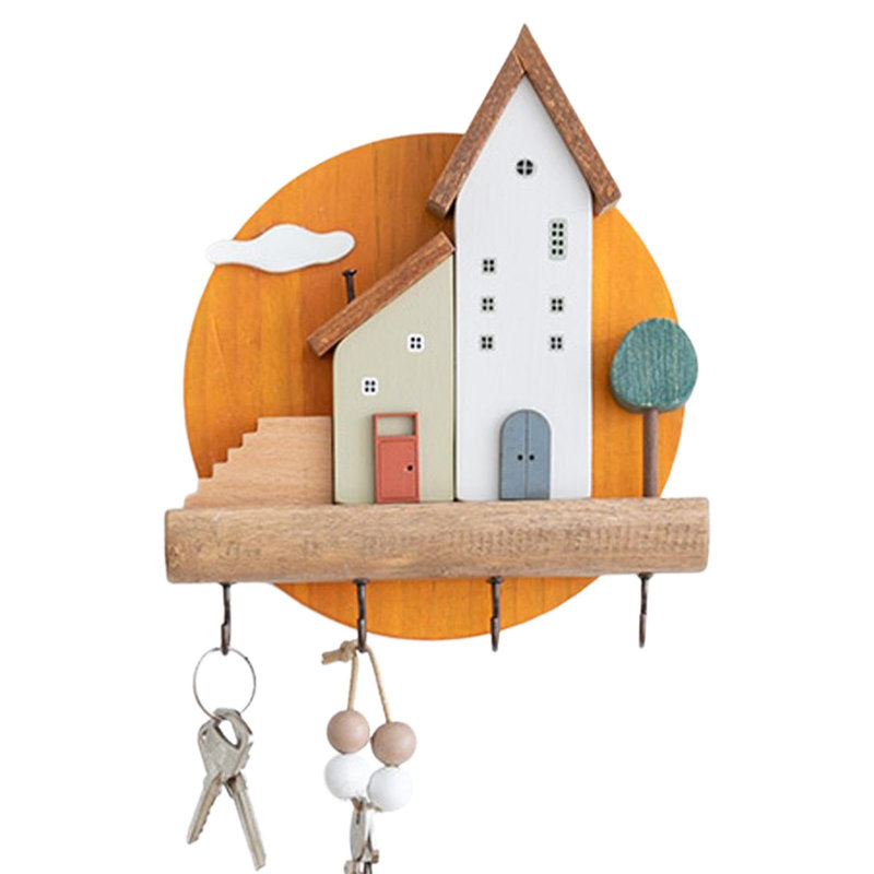 Solid Wood Wall Organizer with Key Hooks