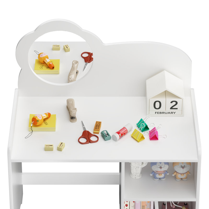 Bureau de maquillage en bois pour enfants avec tablettes de rangement