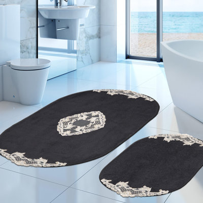 Ensemble de luxueux tapis de bain (2 pièces) en polyester de 19,7 po x 23,6 po et de 23,6 po x 39,4 po | Sous-tapis antidérapant, hauteur de poils de 0,6 po | Lavable à la machine à 86 ° F, parfait pour le confort et le style dans votre salle de bain
