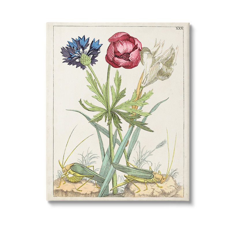 Ampoules en fleurs et sauterelles, art mural par World Art Group, H 48 po x l 36 po