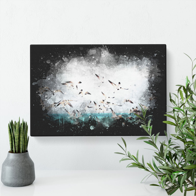 Flock Of Seagulls Over The Sea - Wrapped Canvas, 40cm H x 60cm W x 3cm D