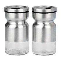  Prefilled Stainless Steel Salt and Pepper Grinder Two Piece Set  - Includes Himalayan Salt and Quality Black Pepper - Glass and Stainless  Steel Mill - Large Capacity Shakers - Top Loading