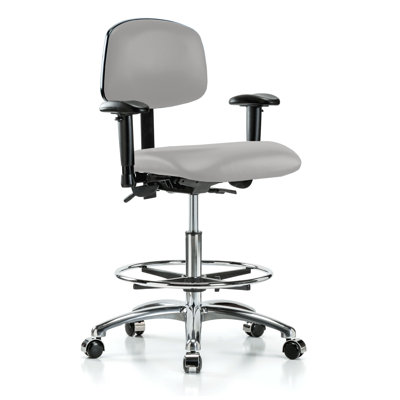 PERCH Chrome Multi-Task Office Chair with Adjustable Armrests and Foot Ring | Medium Bench Height 20-27"