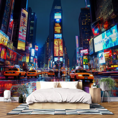 Papier peint Times Square - NYC Night City, lumières de papier peint, papier peint abstrait Vn901 (Peel-N-Stick)