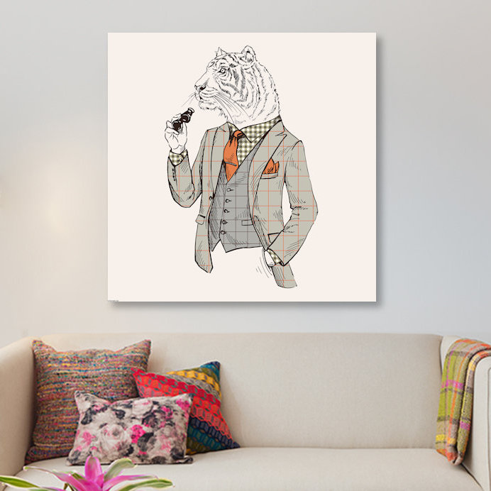 « tiger-man », impression sur toile, H 26 po x l 26 po x P 1,5 po, Toile tendue, Pas de tapis