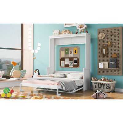Grand lit escamotable avec tablette, blanc