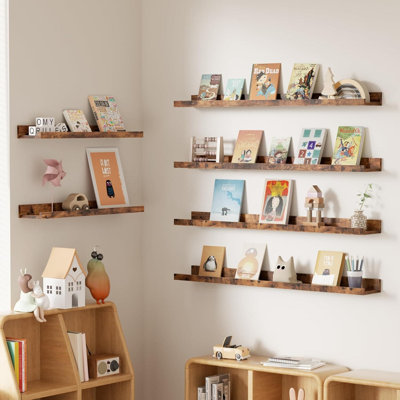 Paquet de 6 tablettes flottantes de 24 pouces de long avec tablettes murales modernes en bois pour le salon, la chambre à coucher, la salle de bain et la cuisine